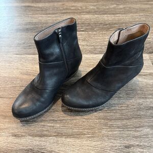 Dansko black leather wedge booties